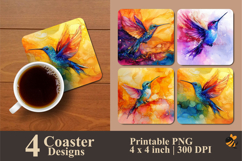 Hummingbird Watercolor Coaster Sublimation Design Product Image 1
