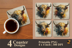 Rustic Highland Cow Coaster Sublimation Design Product Image 1
