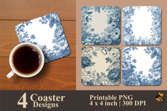 Victorian Bloom Frame Coaster Sublimation Design Product Image 1