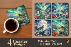 Tropical Aurora Wolf Coaster Sublimation Design Product Image 1