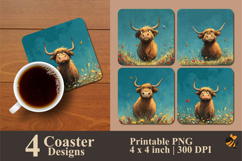 Picnic Cows in the Mountains Coaster Sublimation Design Product Image 1