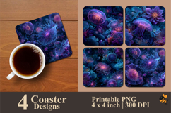 Purple Neon Flowers Coaster Sublimation Designs Product Image 1