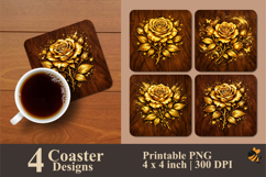 Golden Rose Coaster Sublimation Design Product Image 1