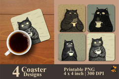 Sleepy Cat Coaster Sublimation Design Product Image 1