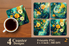 Abstract Yellow Flower Coaster Sublimation Design Product Image 1
