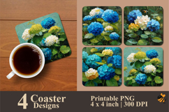 Blue Green Hydrangea Coaster Sublimation Design Product Image 1