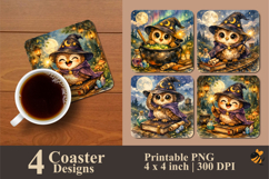 Wizard Owl Coaster Sublimation Design Product Image 1