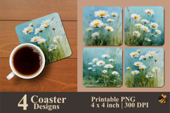 Daisies Watercolor Coaster Sublimation Design Product Image 1