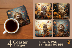 Butterfly Cat Coaster Sublimation Design Product Image 1