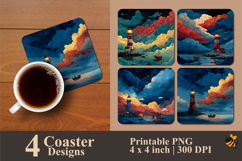 Sea Lighthouse Coaster Sublimation Design Product Image 1