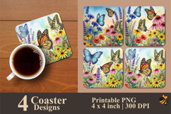 Summer Butterfly Garden Coaster Sublimation Design Product Image 1