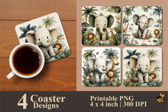 Elephant Habitat Coaster Sublimation Design Product Image 1