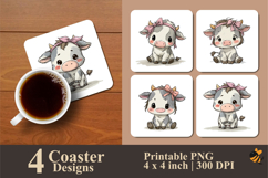 Little Baby Cow Coaster Sublimation Design Product Image 1