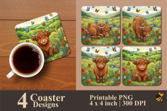 Cartoon Mountain Cow Coaster Sublimation Design Product Image 1