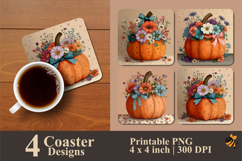 Pumpkin Flowers Coaster Sublimation Design Product Image 1