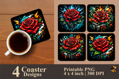 Cool Rose Illustration Coaster Sublimation Design Product Image 1