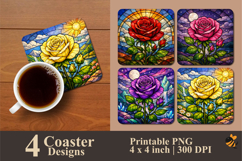 Stained glass Rose Coaster Sublimation Design Product Image 1
