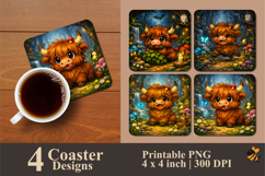 Highland Cow In The Forest Coaster Sublimation Design Product Image 1