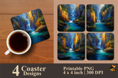 Mountain Waterfall Coaster Sublimation Design Product Image 1