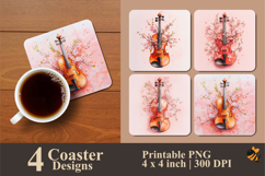Flower Violin Coaster Sublimation Design Product Image 1
