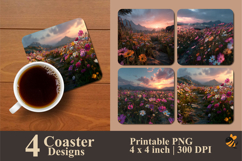 Rainbow Flowers Coaster Sublimation Design Product Image 1