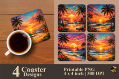 Summer Beach Palm Tree Coaster Sublimation Design Product Image 1