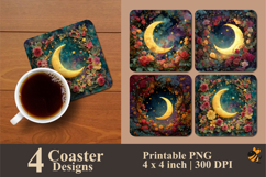 Flowering Crescent Coaster Sublimation Design Product Image 1