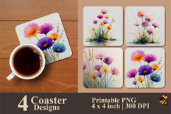 Watercolor Flowers Coaster Sublimation Design Product Image 1