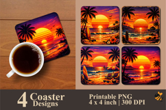 Retro Sunset Beach Coaster Sublimation Design Product Image 1