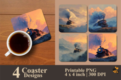 Old Train Coaster Sublimation Design Product Image 1