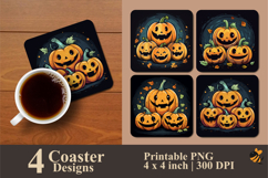 Cheerful Pumpkin Coaster Sublimation Design Product Image 1