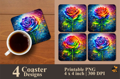 Neon Rose Coaster Sublimation Design Product Image 1
