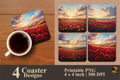 Red Flower Fields Coaster Sublimation Design Product Image 1