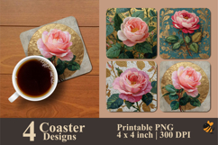 Light Rose Watercolor Coaster Sublimation Design Product Image 1