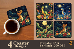 Dinosaur Flowers Coaster Sublimation Design Product Image 1