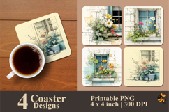 Window of Gentle Blooms Coaster Sublimation Design Product Image 1