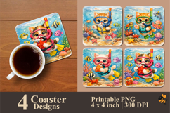 Snorkeling Cat Coaster Sublimation Design Product Image 1