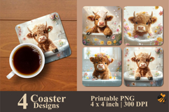 Cute Calf Coaster Sublimation Design Product Image 1