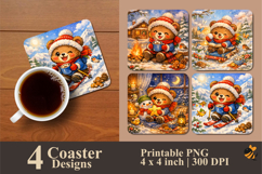 Cute Winter Bear Coaster Sublimation Design Product Image 1