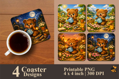 Bear Watering The Plants Coaster Sublimation Design Product Image 1