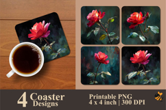Red Rose Art Coaster Sublimation Design Product Image 1