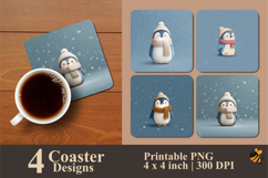 Pastel Blue Penguin Coaster Sublimation Design Product Image 1