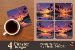 Sunset at the Beach Coaster Sublimation Designs Product Image 1