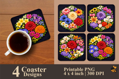 Hexagonal Floral Coaster Sublimation Design Product Image 1