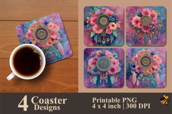 Dreamcatcher Flower Coaster Sublimation Design Product Image 1