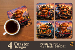 Cow Ride in Pickup Coaster Sublimation Design Product Image 1
