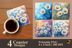 Daisy Art Coaster Sublimation Design Product Image 1