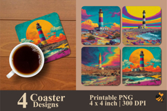 Colorful Lighthouse Coaster Sublimation Design Product Image 1