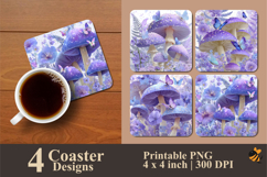 Purple Mushrooms Coaster Sublimation Design Product Image 1