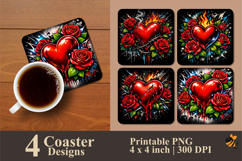 Heart And Rose Coaster Sublimation Design Product Image 1